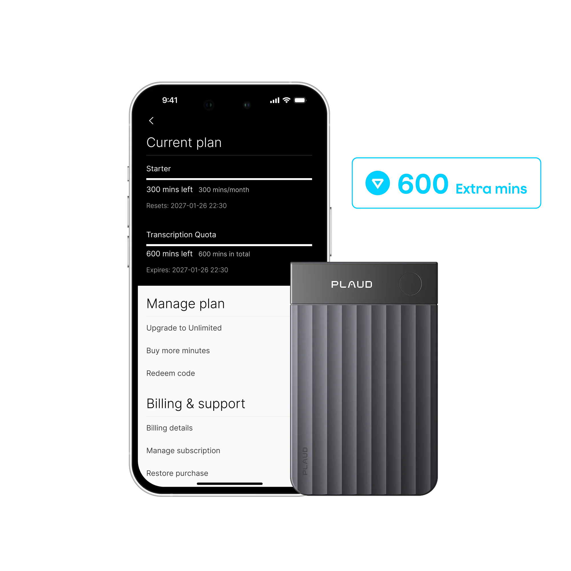 Plaud Note Pro y extensión adicional de 600 minutos