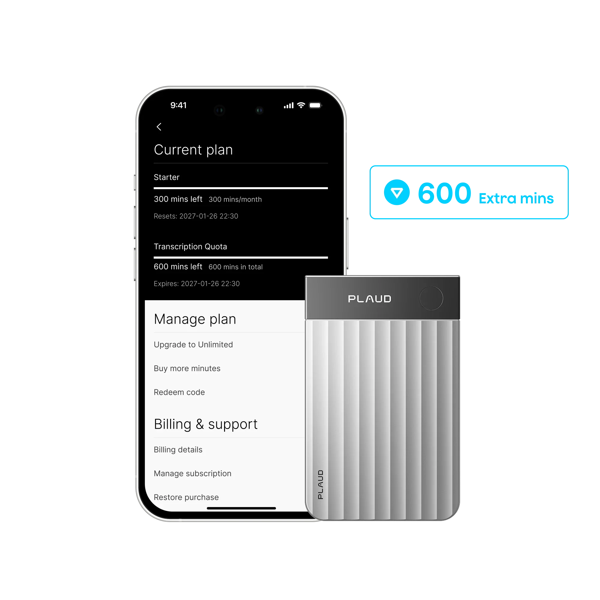Plaud Note Pro y extensión adicional de 600 minutos